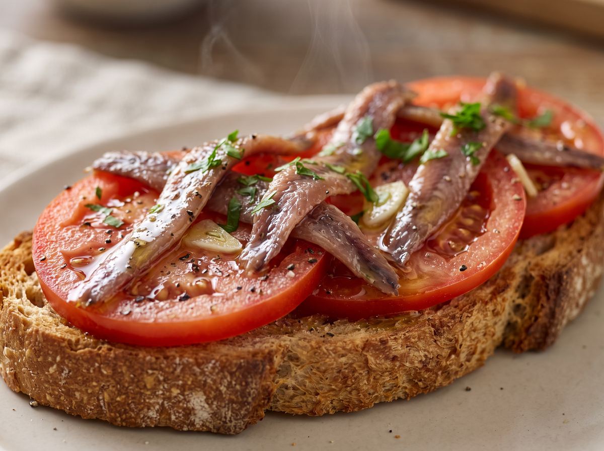 Anchovies on Toast with Tomato & Olive Oil