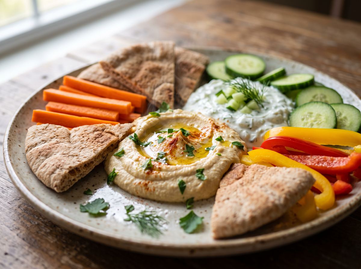 Mezze Plate (Hummus, Tzatziki, Pita & Crudités)