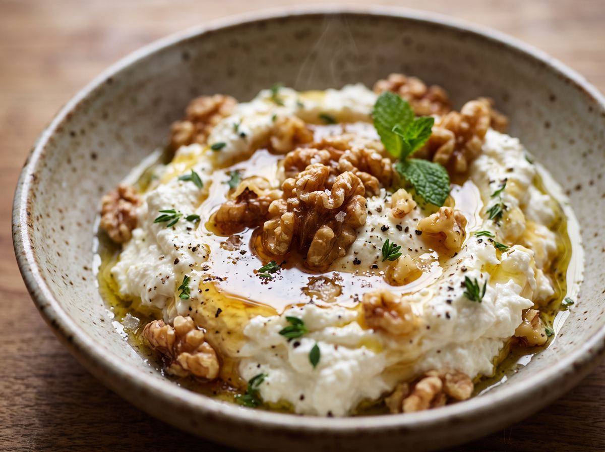 Walnuts with Fresh Cheese, Honey & Olive Oil