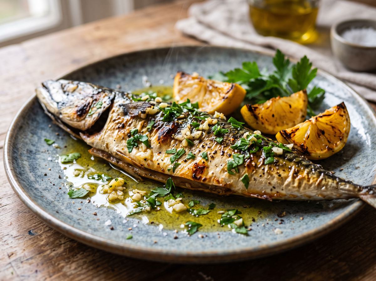 Grilled Mackerel with Lemon, Garlic & Parsley