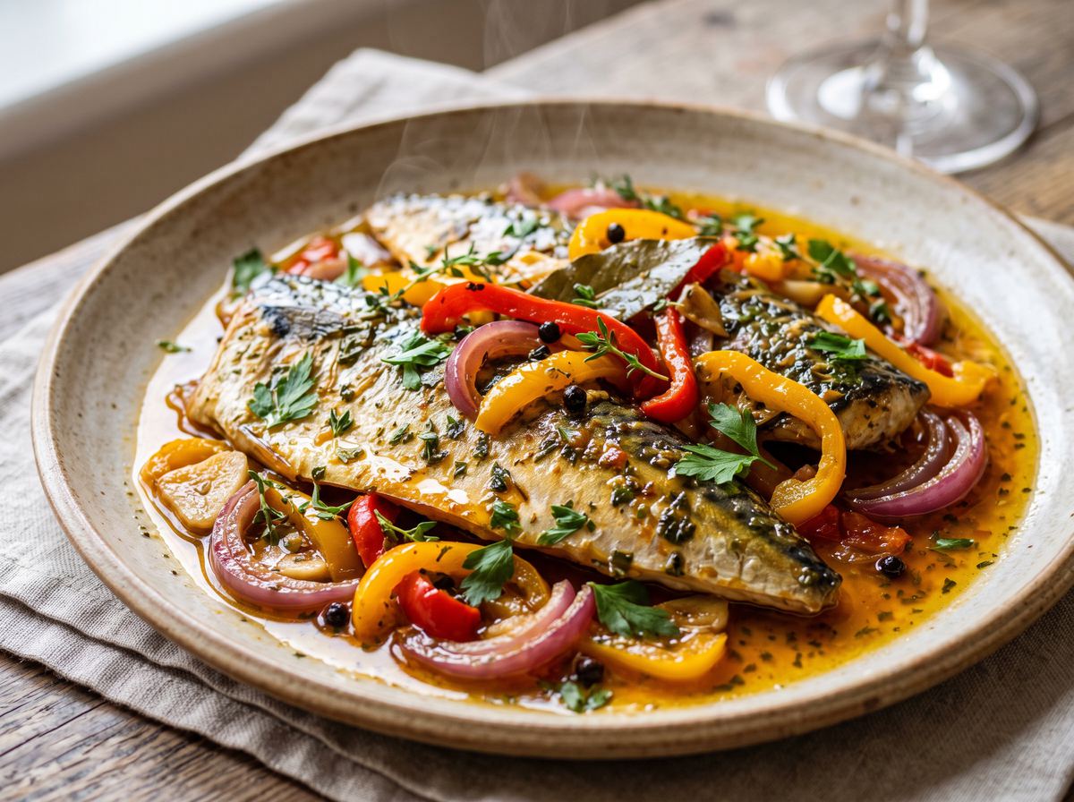 Mackerel Escabeche with Peppers & Onion