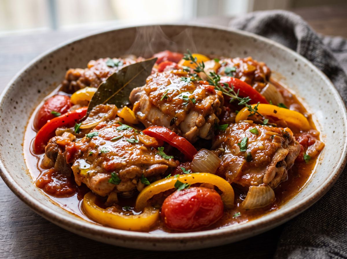 Slow Tomato Chicken with Peppers