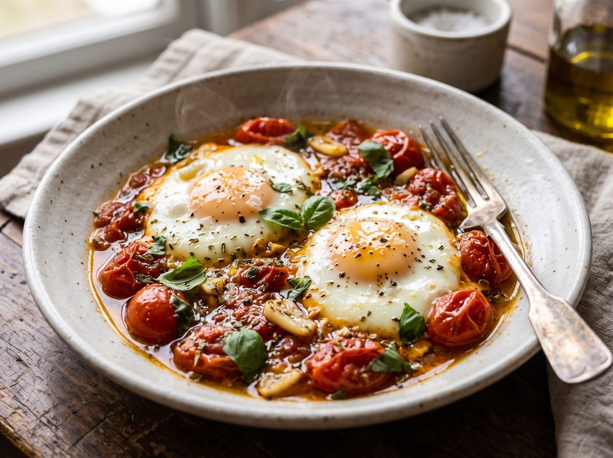 Tomato & Herb Eggs in Olive Oil