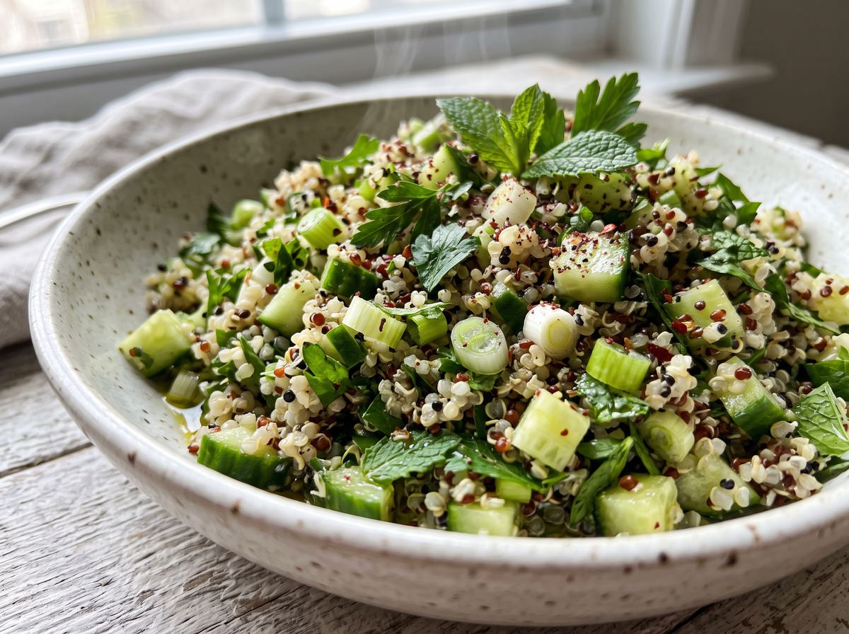 Quinoa Herb Salad with Cucumber, Lemon & Olive Oil