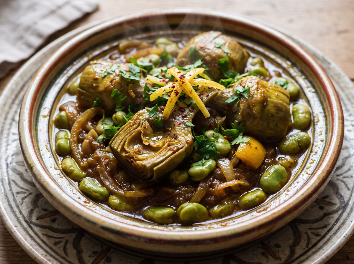 Tajine d'artichauts et fèves
