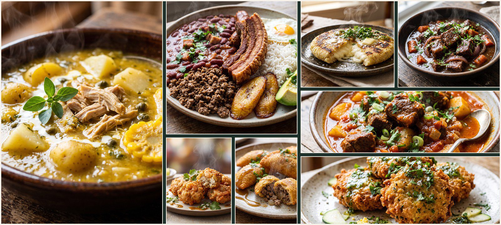 A collage of dishes from Authentic Colombian Cuisine