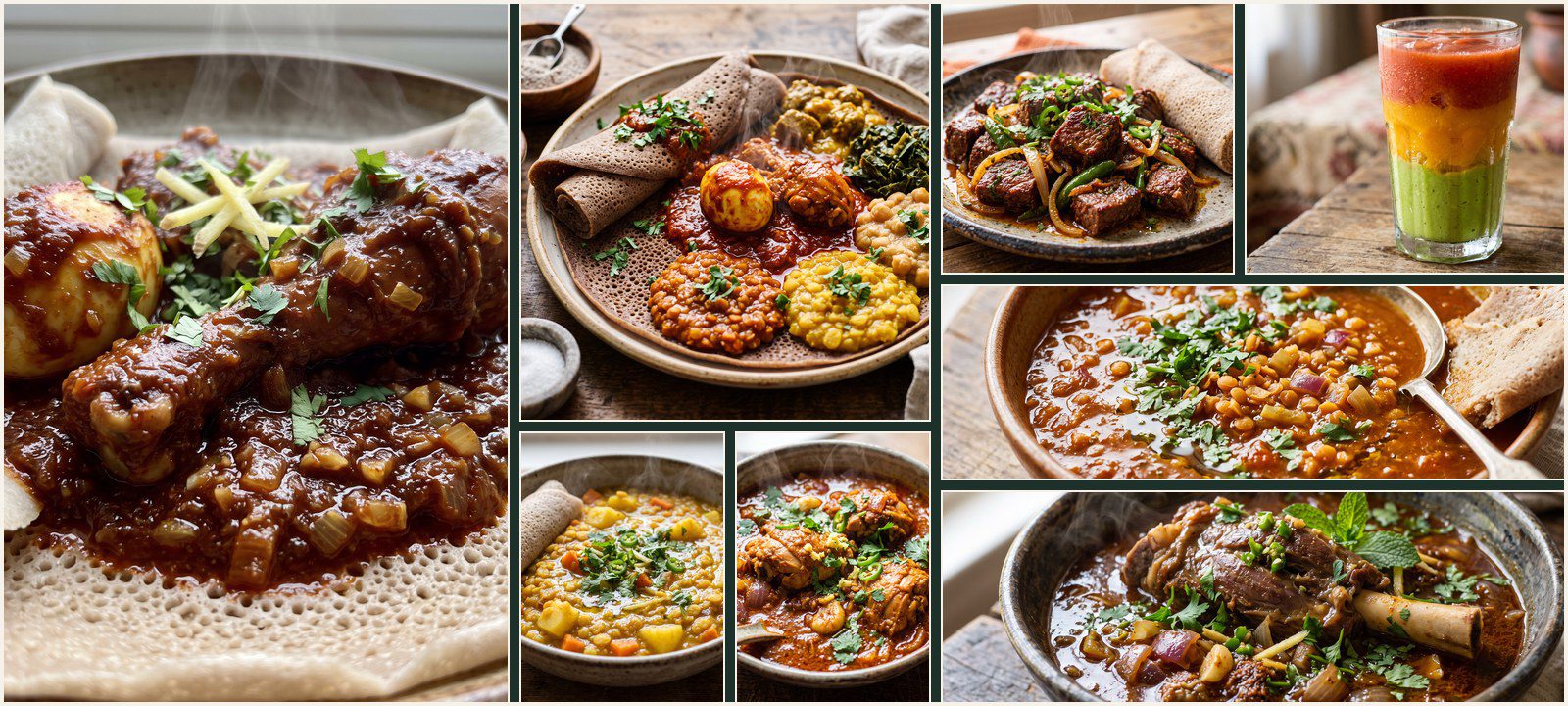 A collage of dishes from Authentic Ethiopian Cuisine