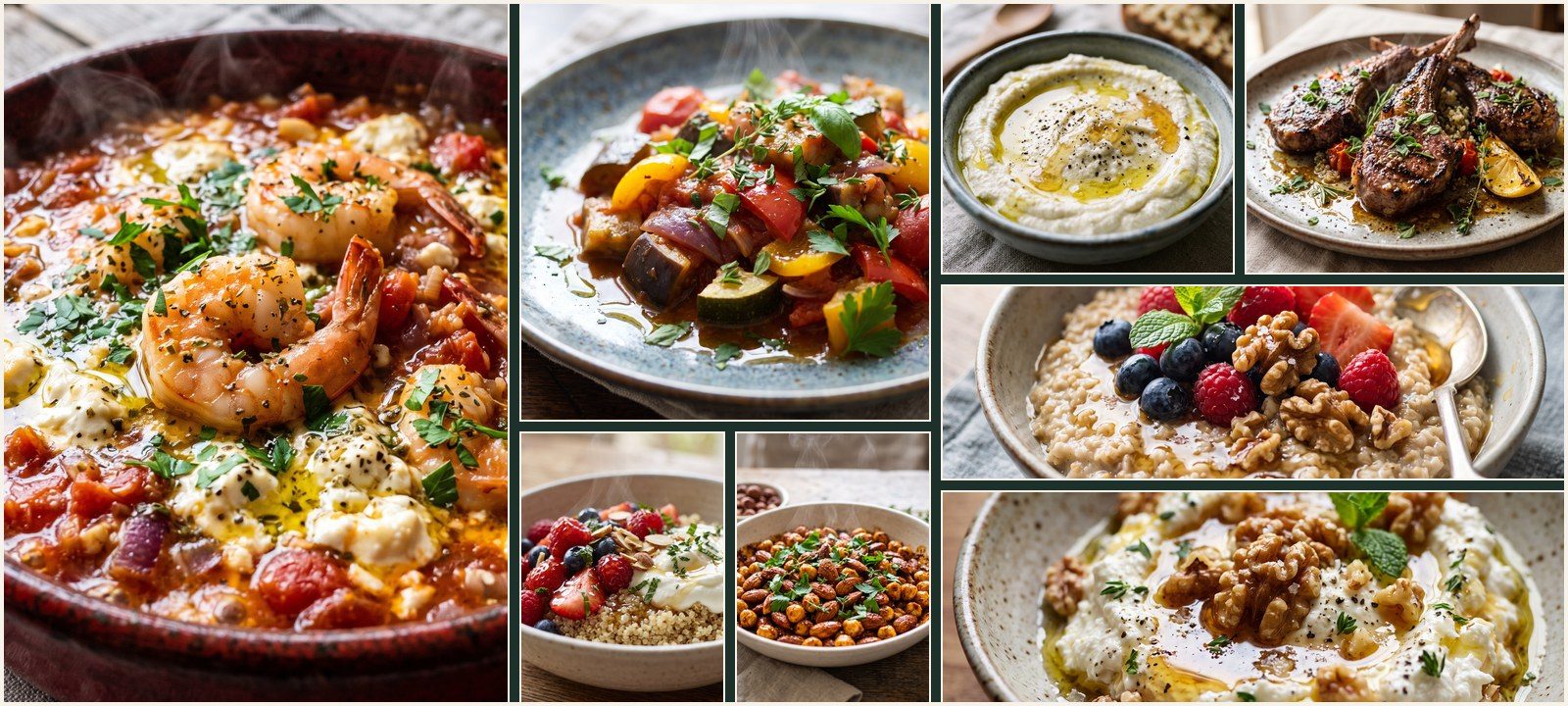 A collage of dishes from Authentic Mediterranean Diet