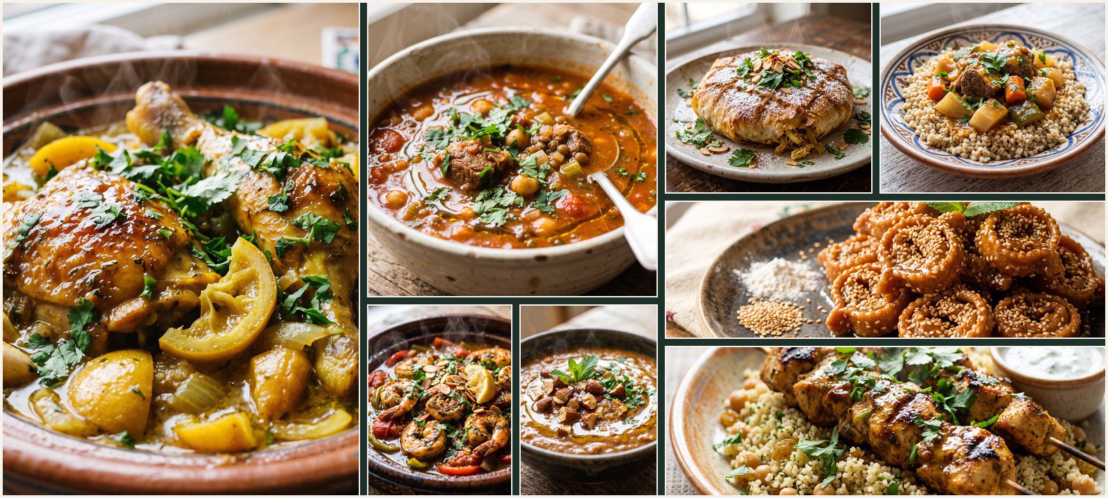 A collage of dishes from Authentic Moroccan Cuisine