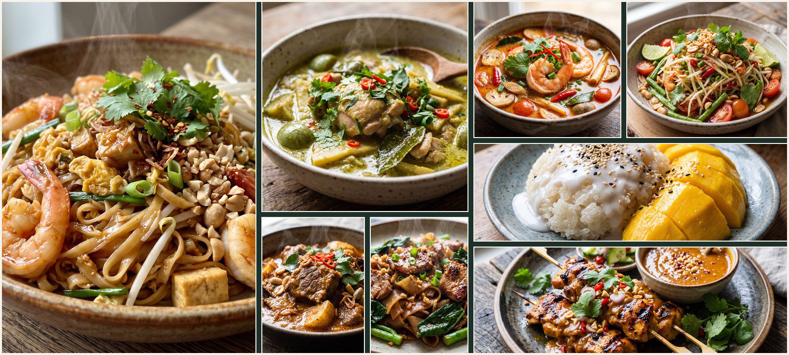 A collage of dishes from Authentic Thai Cuisine