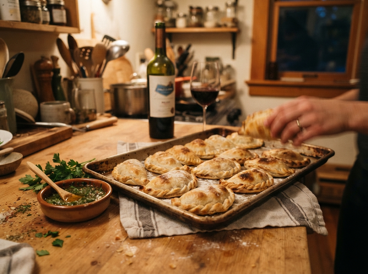 Empanadas de carne with chimichurri.