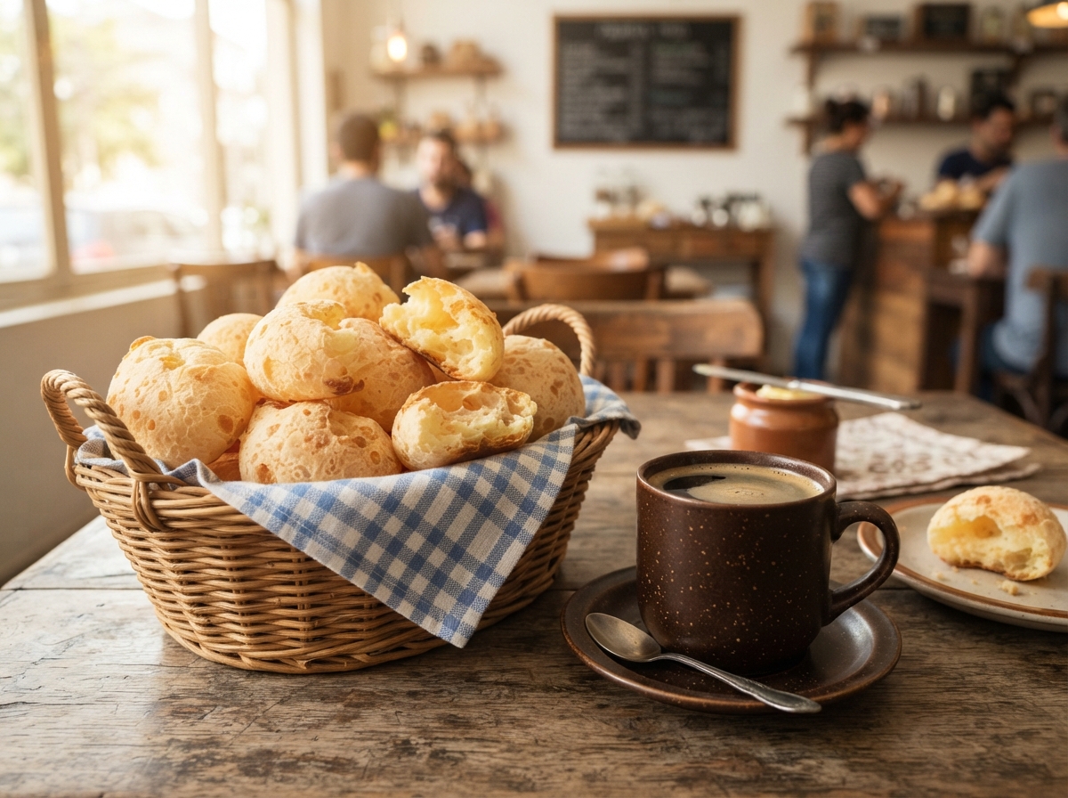 Pão de queijo with coffee.