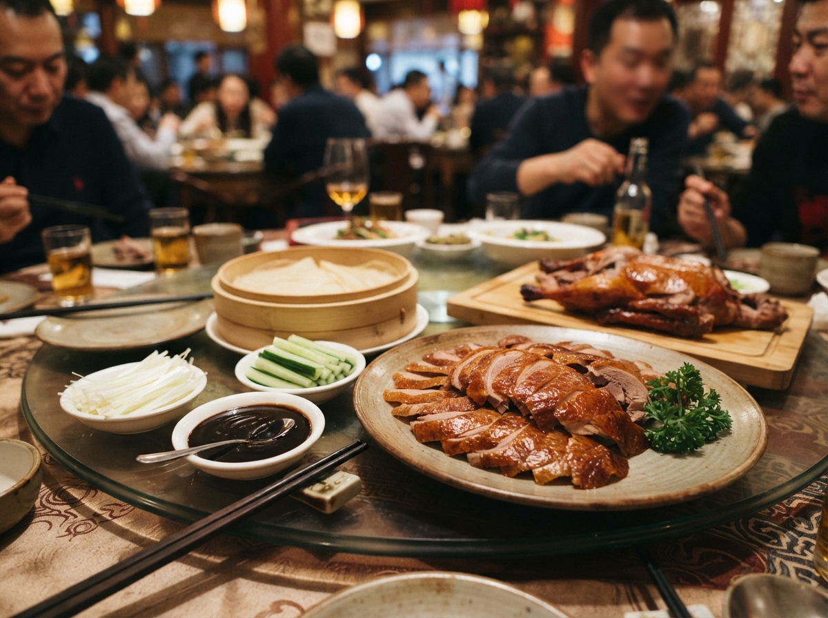 Peking duck with pancakes and scallion.