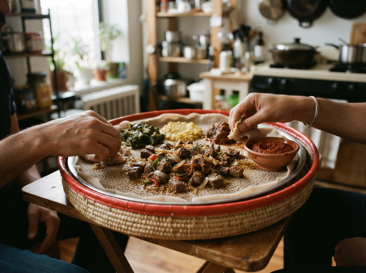 Beef tibs on injera with awaze, a smaller Ethiopian night.