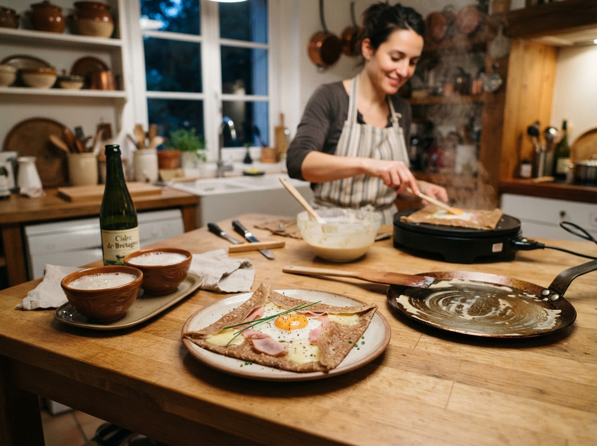 Crêpes complète with cider.