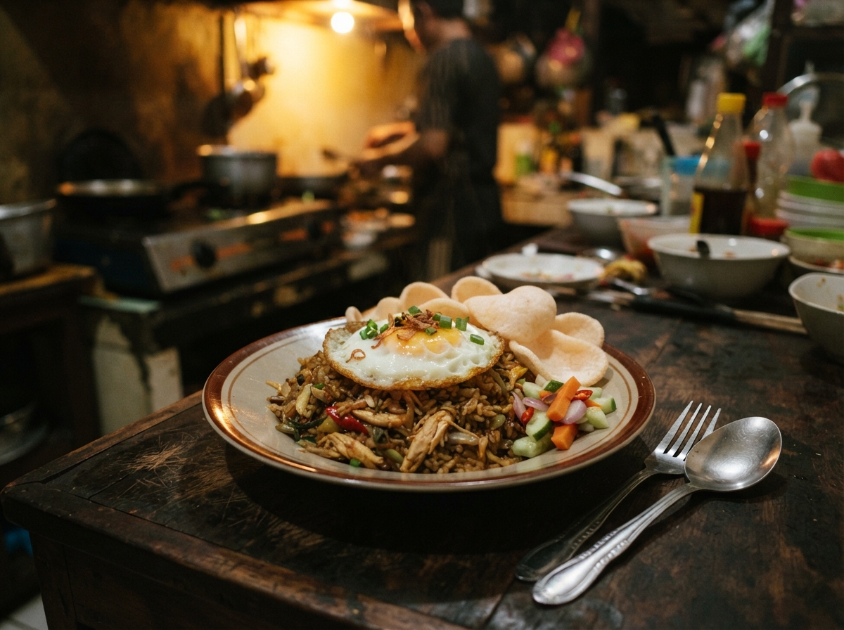 Nasi goreng with krupuk.