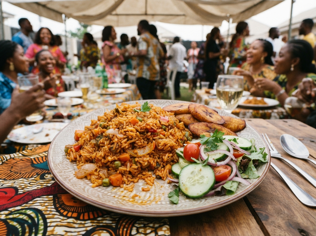 Jollof rice with plantain.