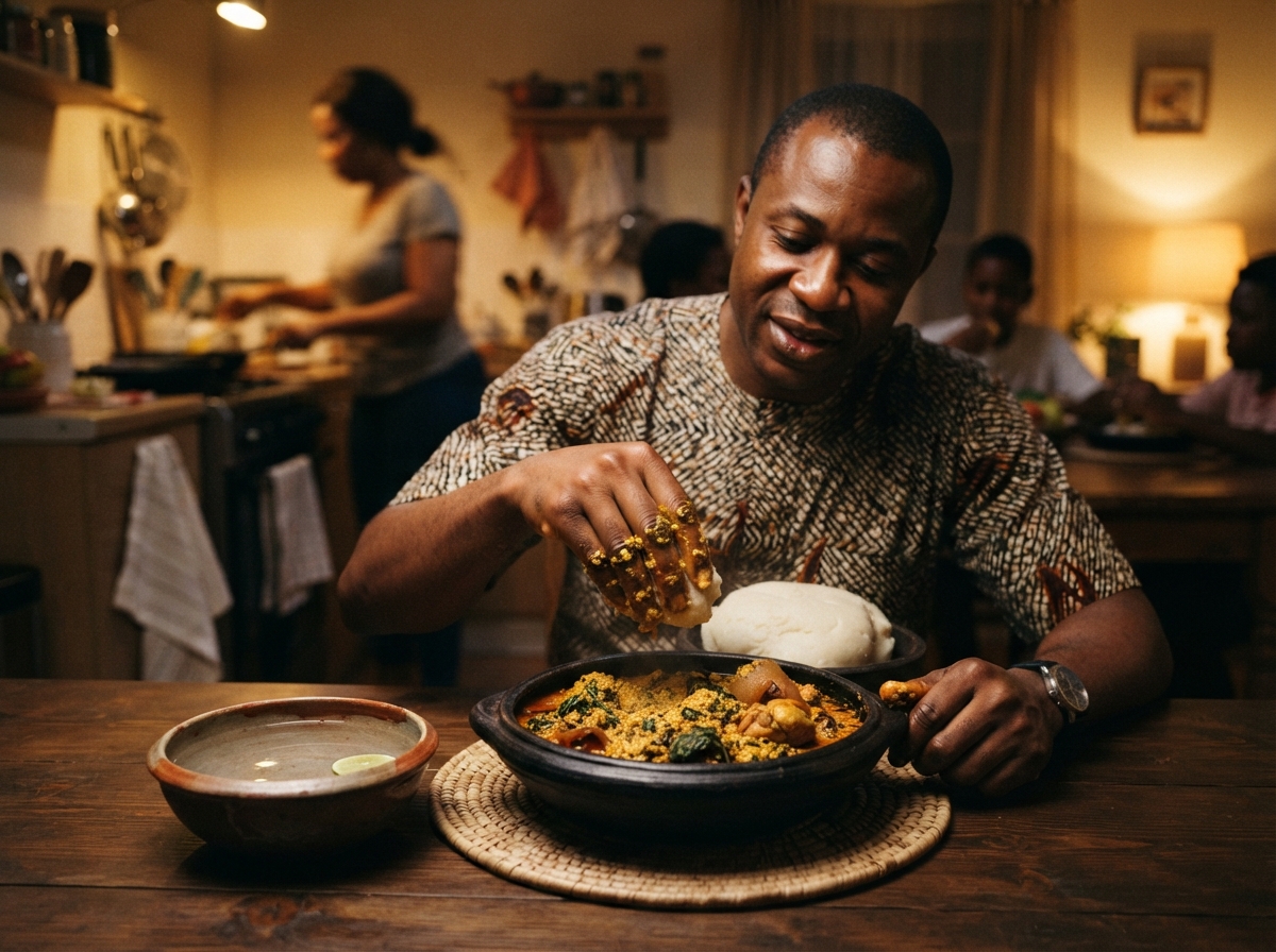 Egusi soup with pounded yam.
