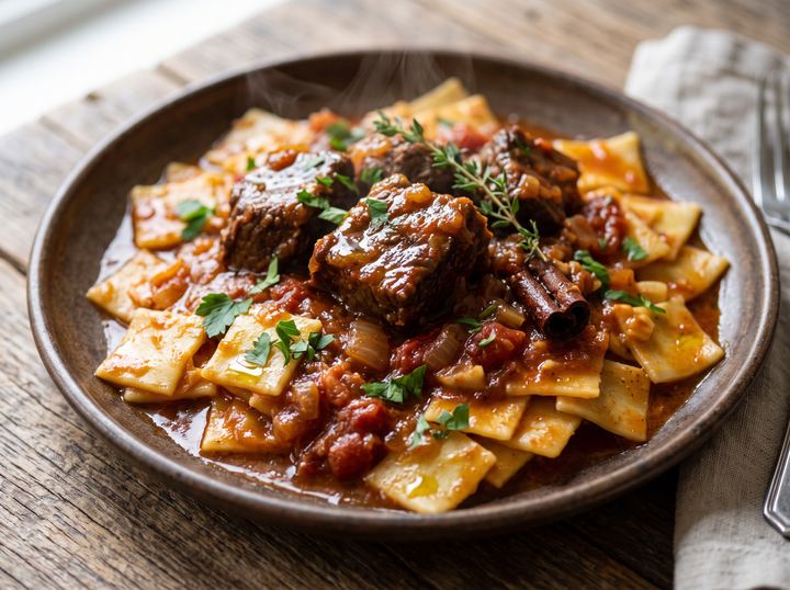 Beef Kokkinisto me Hilopites