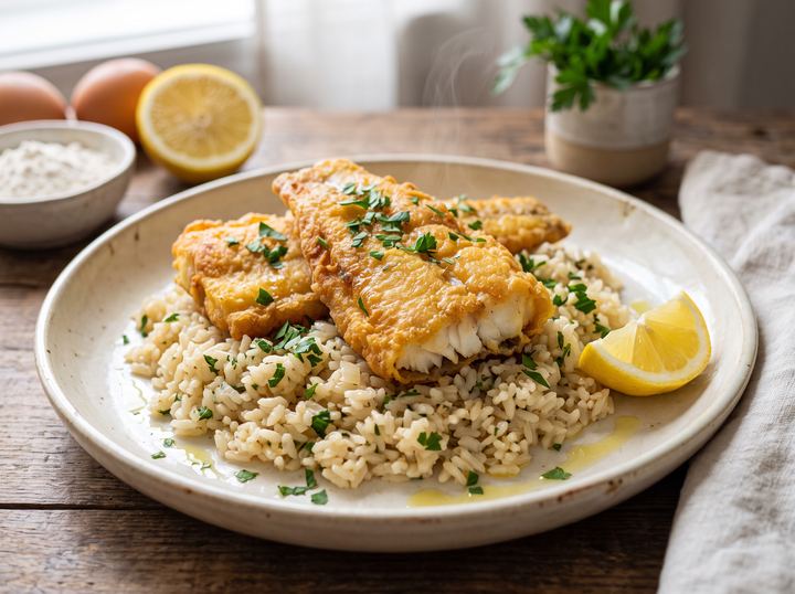 Filetes de Pescada com Arroz