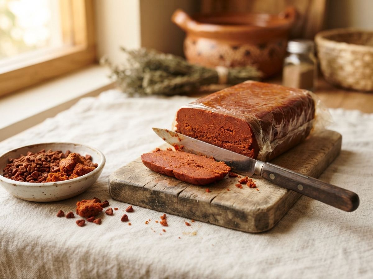 Achiote paste as it appears in a working ComidaTime pantry.