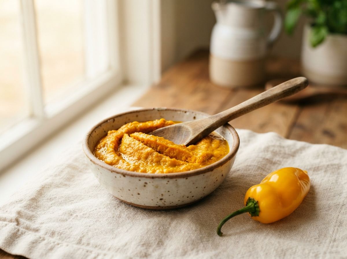 Ají amarillo paste as it appears in a working ComidaTime pantry.