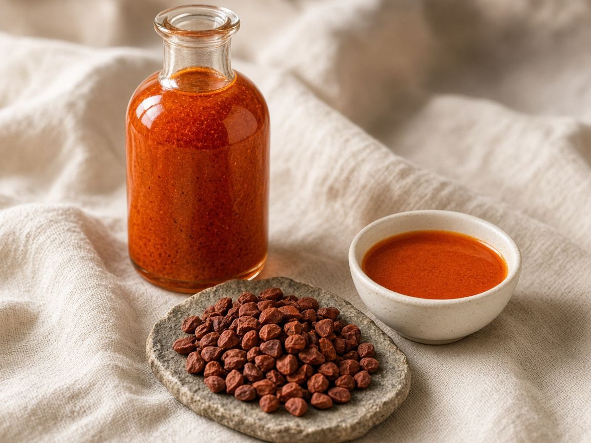 Annatto oil as it appears in a working ComidaTime pantry.