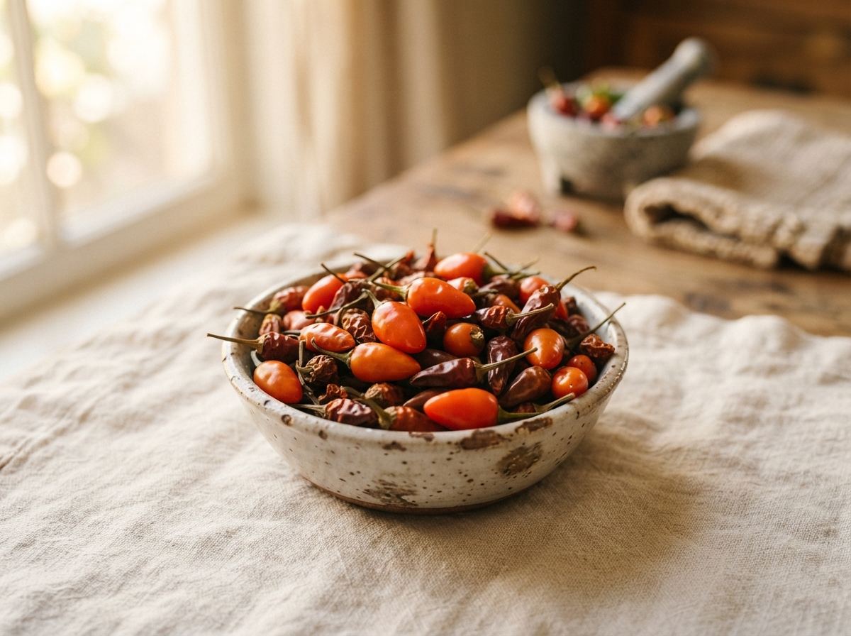 Chile piquín as it appears in a working ComidaTime pantry.