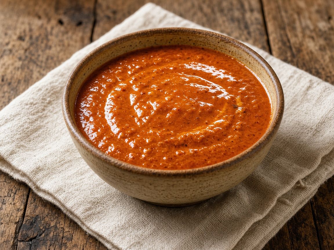 A bowl of deep orange dendê oil on a wooden table, catching the light.