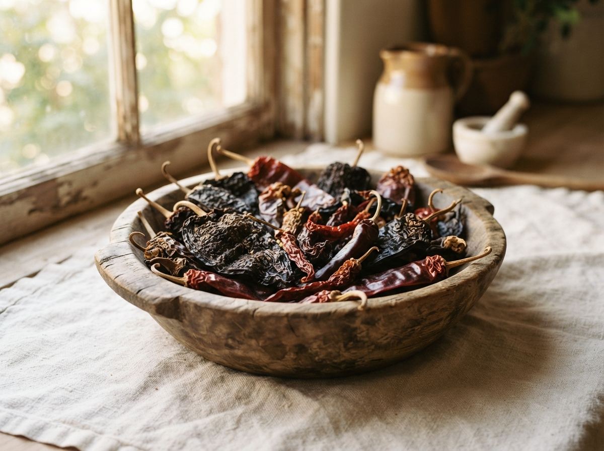 Dried chile as it appears in a working ComidaTime pantry.