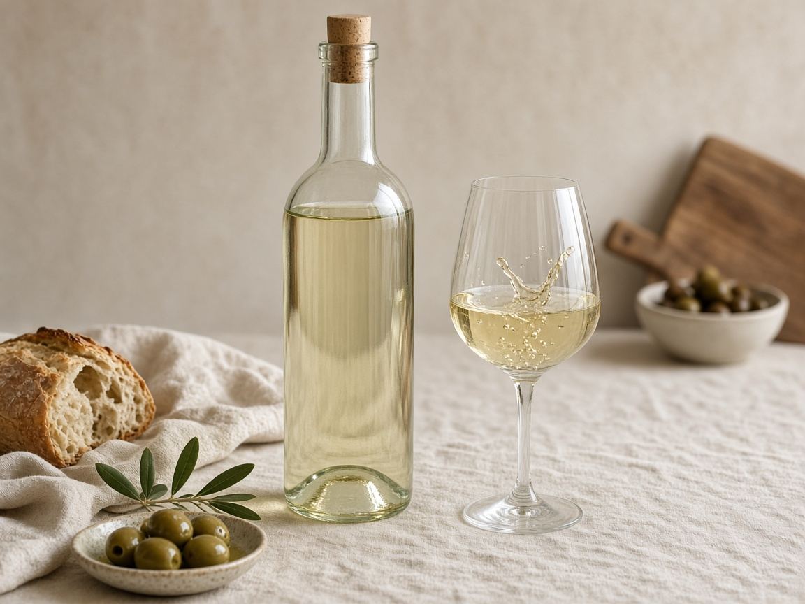 Dry white wine as it appears in a working ComidaTime pantry.