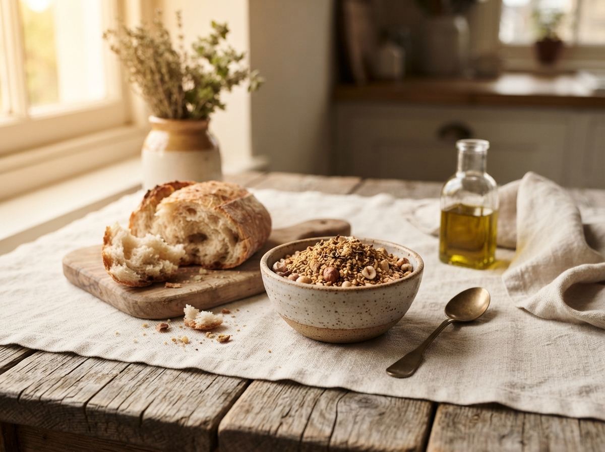 Dukkah as it appears in a working ComidaTime pantry.