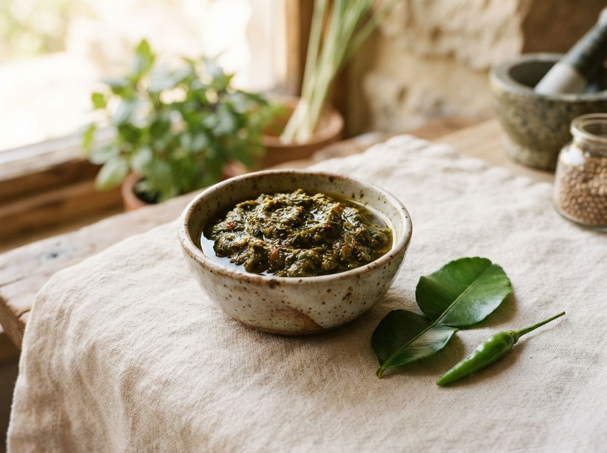 Green curry paste as it appears in a working ComidaTime pantry.