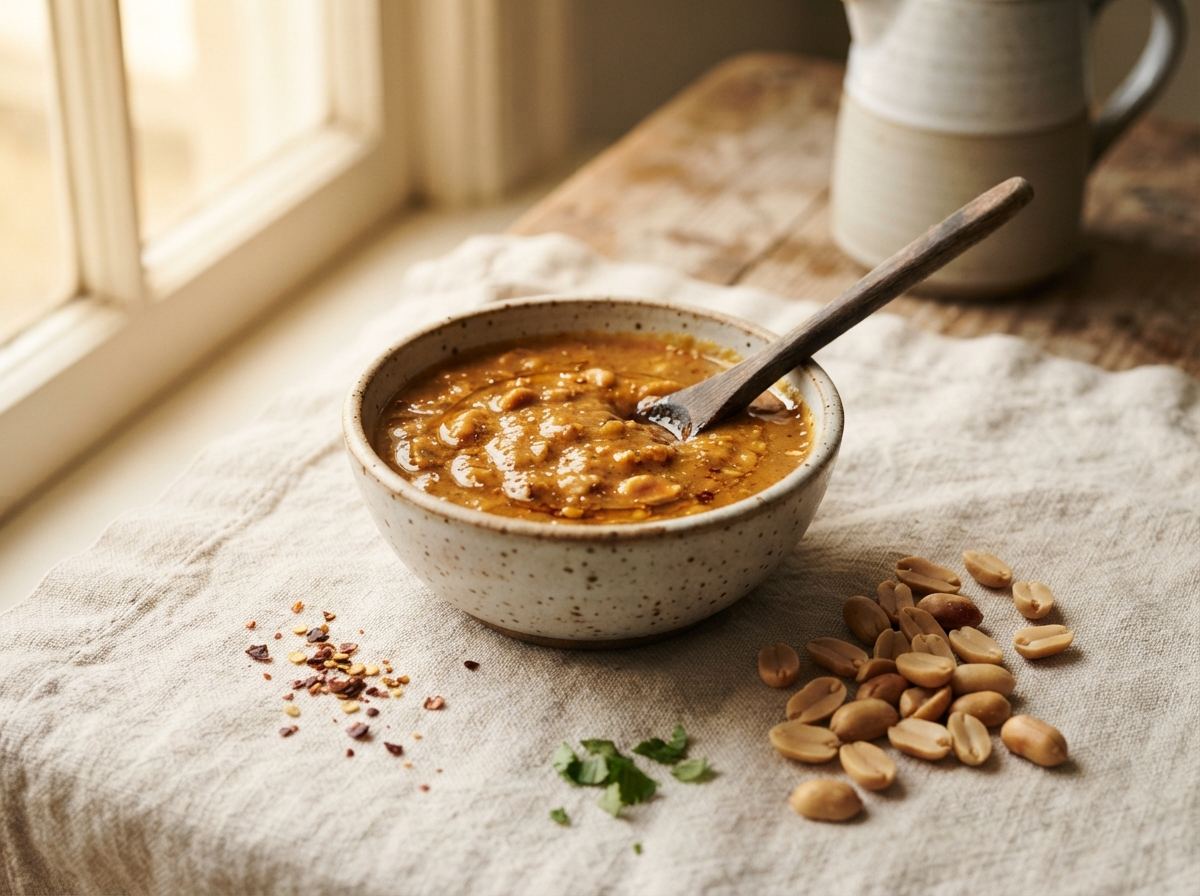 Peanut sauce as it appears in a working ComidaTime pantry.