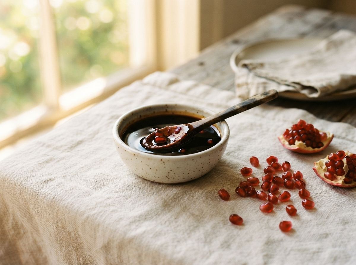 Pomegranate molasses as it appears in a working ComidaTime pantry.