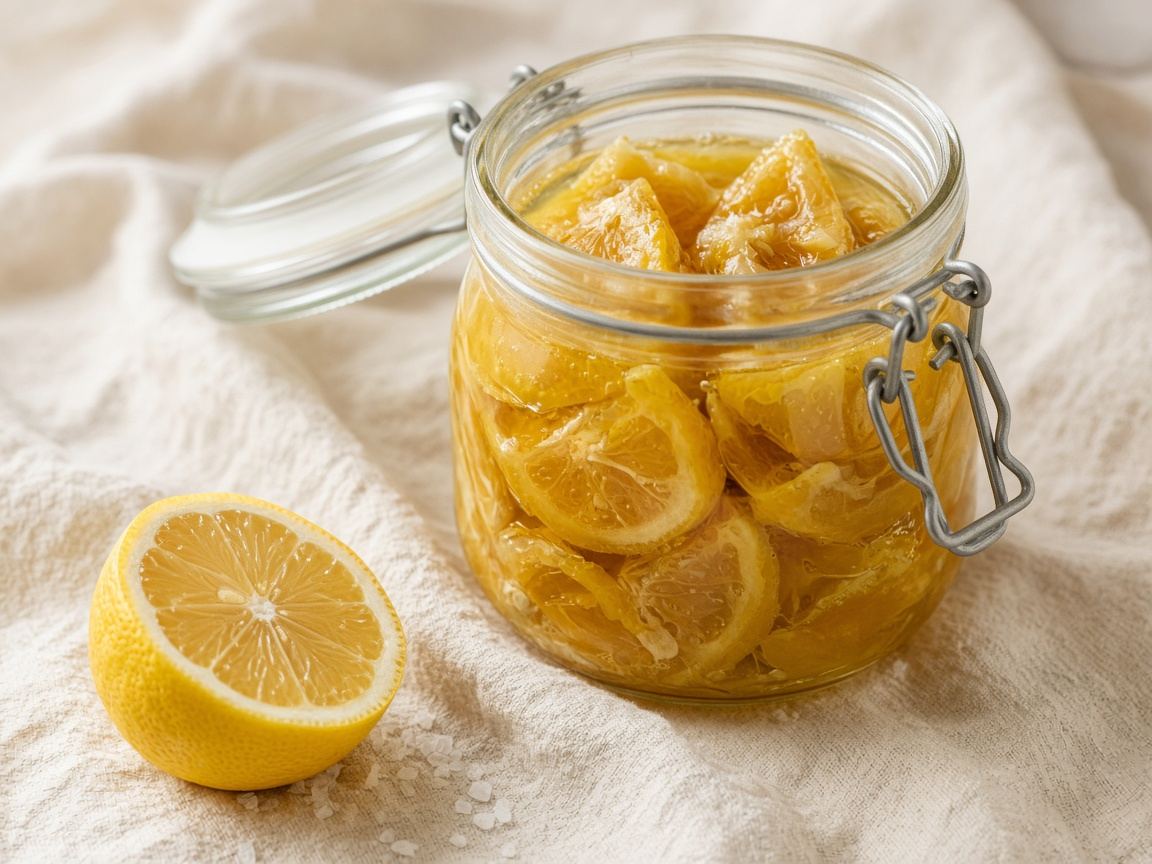 Preserved lemon as it appears in a working ComidaTime pantry.